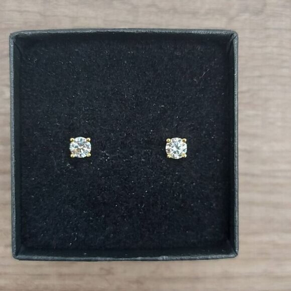 Gold 0.3 Carat Moissanite 925 Silver Sterling Stud Earrings - Picture 7 of 12